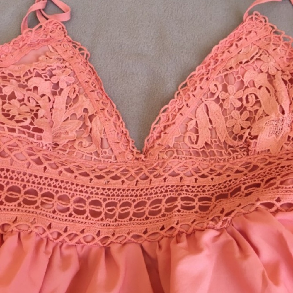 Backless Lace Pink Mini Dress Spaghetti Strap - Picture 6 of 6